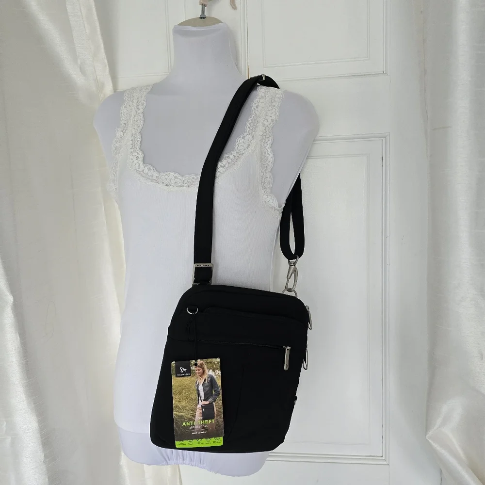 Travelon Anti-Theft Security Shoulder Crossbody Bag Slim Classic Black Travel - Picture 2 of 13